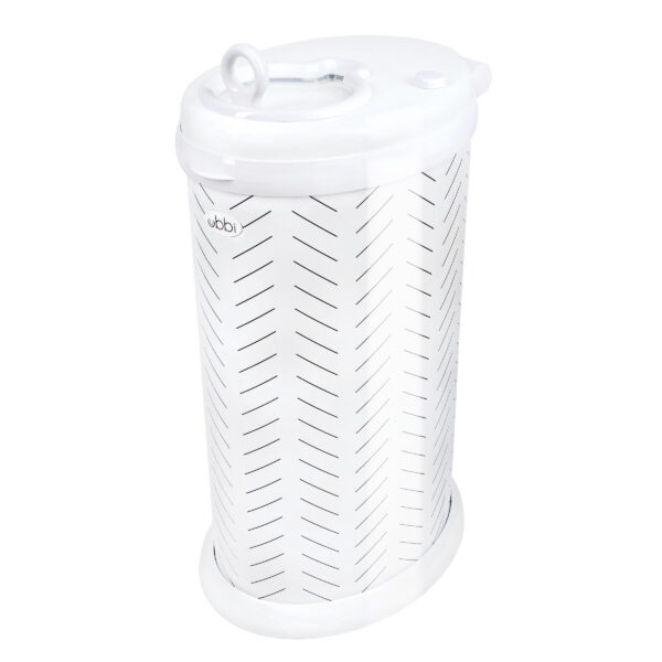Ubbi Stainless Steel Diaper Pail, Odor Locking, No Special Bag Required, Award-Winning, Registry Must-Have, White Herringbone, Toodler, Newborn