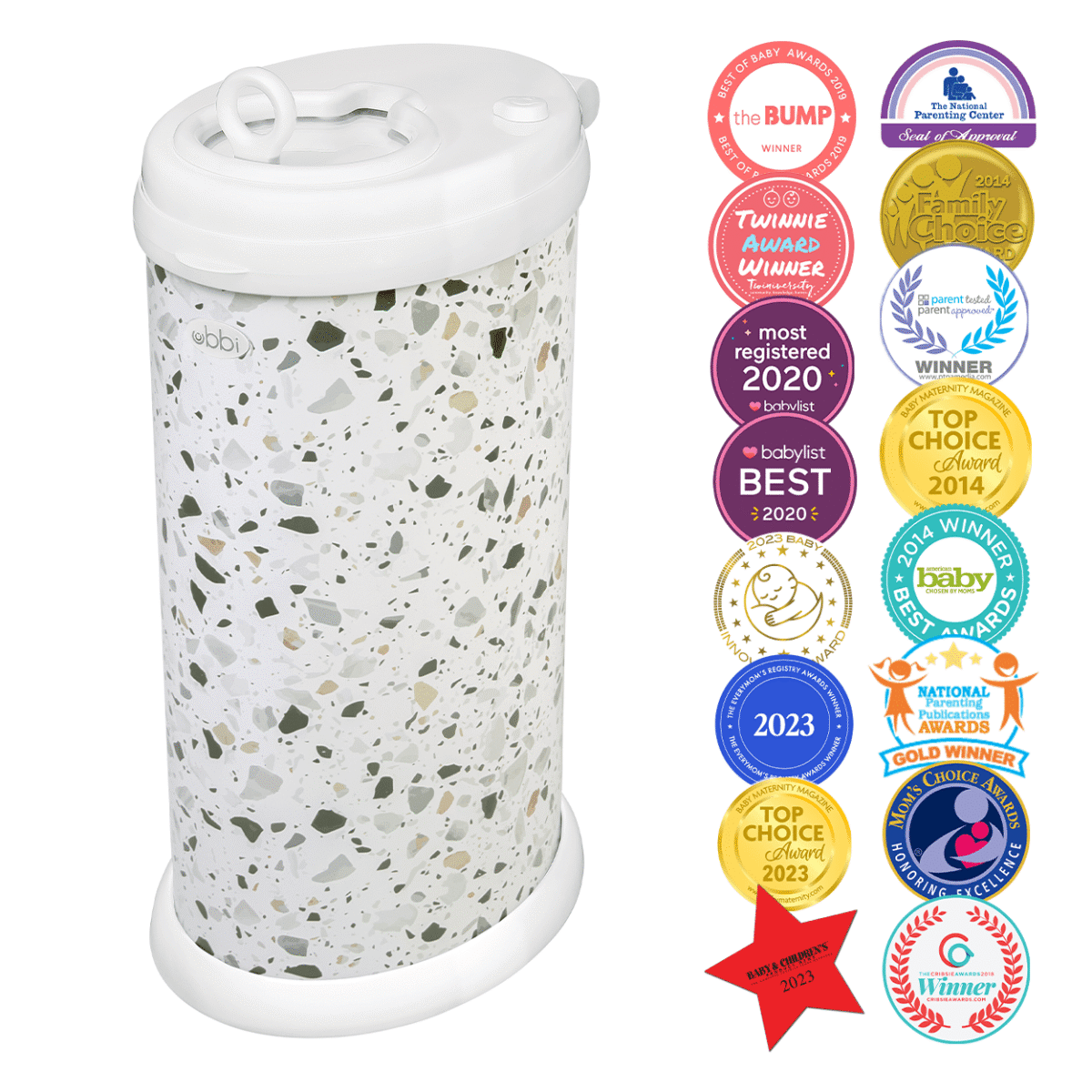Ubbi Stainless Steel Diaper Pail, Odor Locking, No Special Bag Required, Award-Winning, Registry Must-Have, Terrazzo