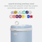 Ubbi Stainless Steel Diaper Pail, Odor Locking, No Special Bag Required, Award-Winning, Registry Must-Have, Cloudy Blue