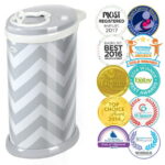 Ubbi Stainless Steel Diaper Pail, Odor Locking, No Special Bag Required, Award-Winning, Registry Must-Have, Gray Chevron