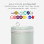 Ubbi Stainless Steel Diaper Pail, Odor Locking, No Special Bag Required, Award-Winning, Registry Must-Have, Sage Green