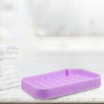 Unique Bargains Soap Dish Keep Soap Dry for Bathroom Kitchen Silicone Gray Purple 2 Pcs
