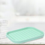 Unique Bargains Soap Dish Keep Soap Dry for Bathroom Silicone Light Green 13.5x9cm
