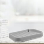 Unique Bargains Soap Dish Soap Cleaning Storage for Bathroom Kitchen Silicone Gray 2 Pcs