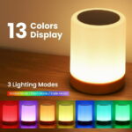 UWANTME Night Light, 5 Brightness 13 RGB Colors Table Lamps for Bedroom, 3 color Variation Modes Bedside Desk Lamp with USB Port, Portable Small Touch Night Light with Hook for...