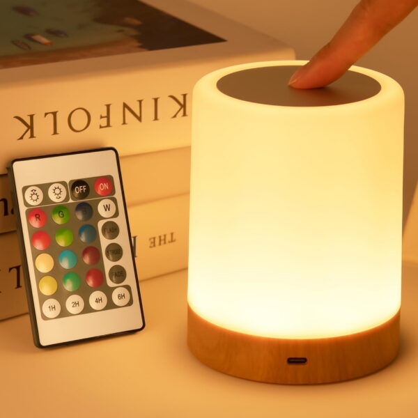 UWANTME Night Light, 5 Brightness 13 RGB Colors Table Lamps for Bedroom, 3 color Variation Modes Bedside Desk Lamp with USB Port, Portable Small Touch Night Light with Hook for...