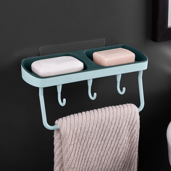 Vadktai Soap Dish 2-in-1 Soap Holder for Shower Wall with Hooks, Adhesive Shampoo Bar Soap Caddy Tray Saver Rest Case Sponge Holder Shower Dish Sink Soap Rack for Kitchen Bathroom