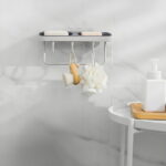 Vadktai Soap Dish 2-in-1 Soap Holder for Shower Wall with Hooks, Adhesive Shampoo Bar Soap Caddy Tray Saver Rest Case Sponge Holder Shower Dish Sink Soap Rack for Kitchen Bathroom