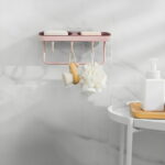 Vadktai Soap Dish 2-in-1 Soap Holder for Shower Wall with Hooks, Adhesive Shampoo Bar Soap Caddy Tray Saver Rest Case Sponge Holder Shower Dish Sink Soap Rack for Kitchen Bathroom