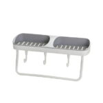 Vadktai Soap Dish 2-in-1 Soap Holder for Shower Wall with Hooks, Adhesive Shampoo Bar Soap Caddy Tray Saver Rest Case Sponge Holder Shower Dish Sink Soap Rack for Kitchen Bathroom