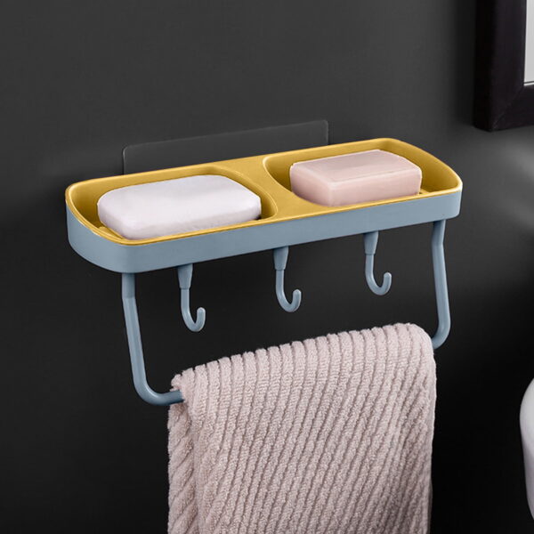 Vadktai Soap Dish 2-in-1 Soap Holder for Shower Wall with Hooks, Adhesive Shampoo Bar Soap Caddy Tray Saver Rest Case Sponge Holder Shower Dish Sink Soap Rack for Kitchen Bathroom