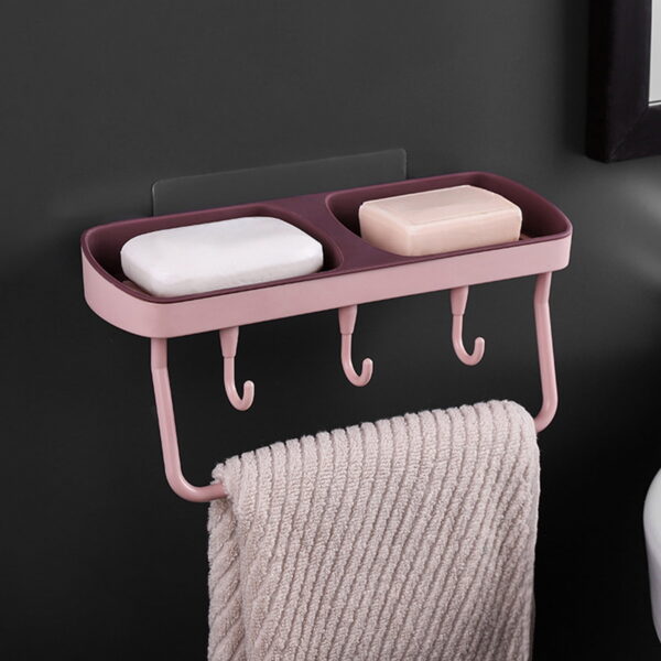 Vadktai Soap Dish 2-in-1 Soap Holder for Shower Wall with Hooks, Adhesive Shampoo Bar Soap Caddy Tray Saver Rest Case Sponge Holder Shower Dish Sink Soap Rack for Kitchen Bathroom