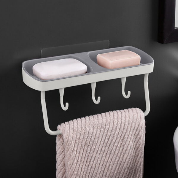 Vadktai Soap Dish 2-in-1 Soap Holder for Shower Wall with Hooks, Adhesive Shampoo Bar Soap Caddy Tray Saver Rest Case Sponge Holder Shower Dish Sink Soap Rack for Kitchen Bathroom