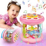 Vanmor Toys for 1 Year Old Baby Girls- Pink Musical Light Up Ocean Rotating Tummy Time Infant Learning Crawling Pink Toys Babies Boys 1 2 3 Year Old for Birthday Baby Gifts