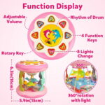 Vanmor Toys for 1 Year Old Baby Girls- Pink Musical Light Up Ocean Rotating Tummy Time Infant Learning Crawling Pink Toys Babies Boys 1 2 3 Year Old for Birthday Baby Gifts