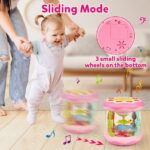 Vanmor Toys for 1 Year Old Baby Girls- Pink Musical Light Up Ocean Rotating Tummy Time Infant Learning Crawling Pink Toys Babies Boys 1 2 3 Year Old for Birthday Baby Gifts