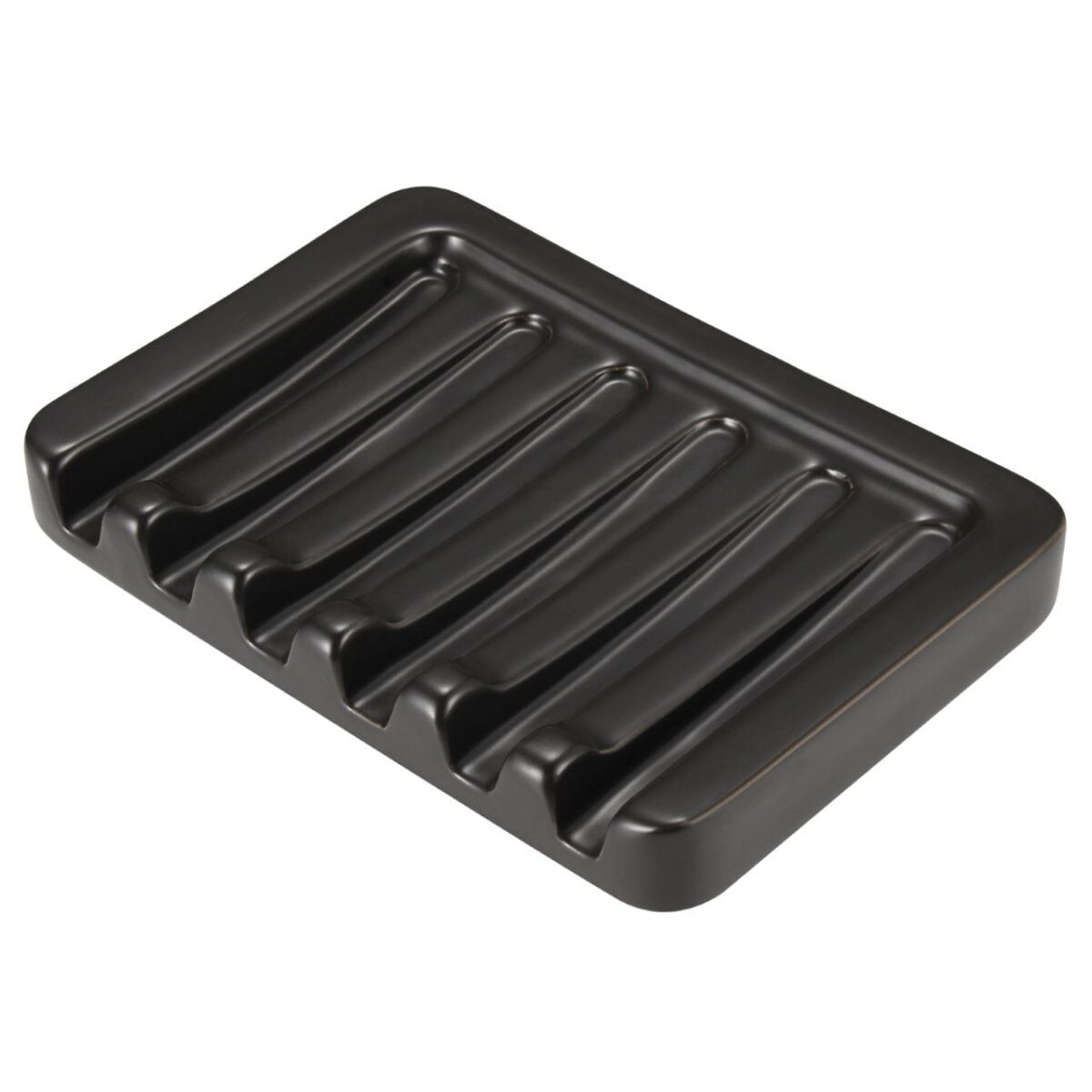 Vonpri 1Pack Self Draining Soap Dish, Ceramic Soap Container Tray, Dish Soap Holder for Kitchen, Bathroom, Shower, Quickly Drain Water, Easy to Clean Black