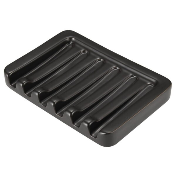 Vonpri 1Pack Self Draining Soap Dish, Ceramic Soap Container Tray, Dish Soap Holder for Kitchen, Bathroom, Shower, Quickly Drain Water, Easy to Clean Black