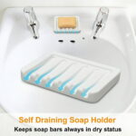 Vonpri 1Pack Self Draining Soap Dish, Ceramic Soap Container Tray, Dish Soap Holder for Kitchen, Bathroom, Shower, Quickly Drain Water, Easy to Clean White