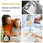 Vonpri 1Pack Self Draining Soap Dish, Ceramic Soap Container Tray, Dish Soap Holder for Kitchen, Bathroom, Shower, Quickly Drain Water, Easy to Clean White