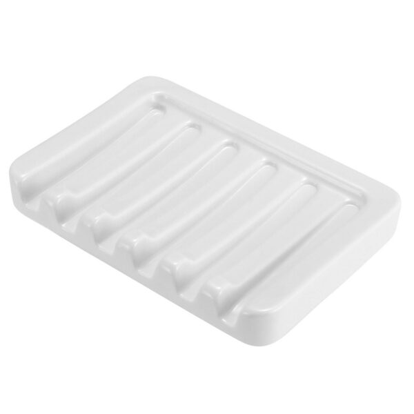 Vonpri 1Pack Self Draining Soap Dish, Ceramic Soap Container Tray, Dish Soap Holder for Kitchen, Bathroom, Shower, Quickly Drain Water, Easy to Clean White