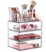 Vtopmart 4 Tier Clear Makeup Organizer with Drawer, Plastic Cosmetic Storage, Beauty Holder