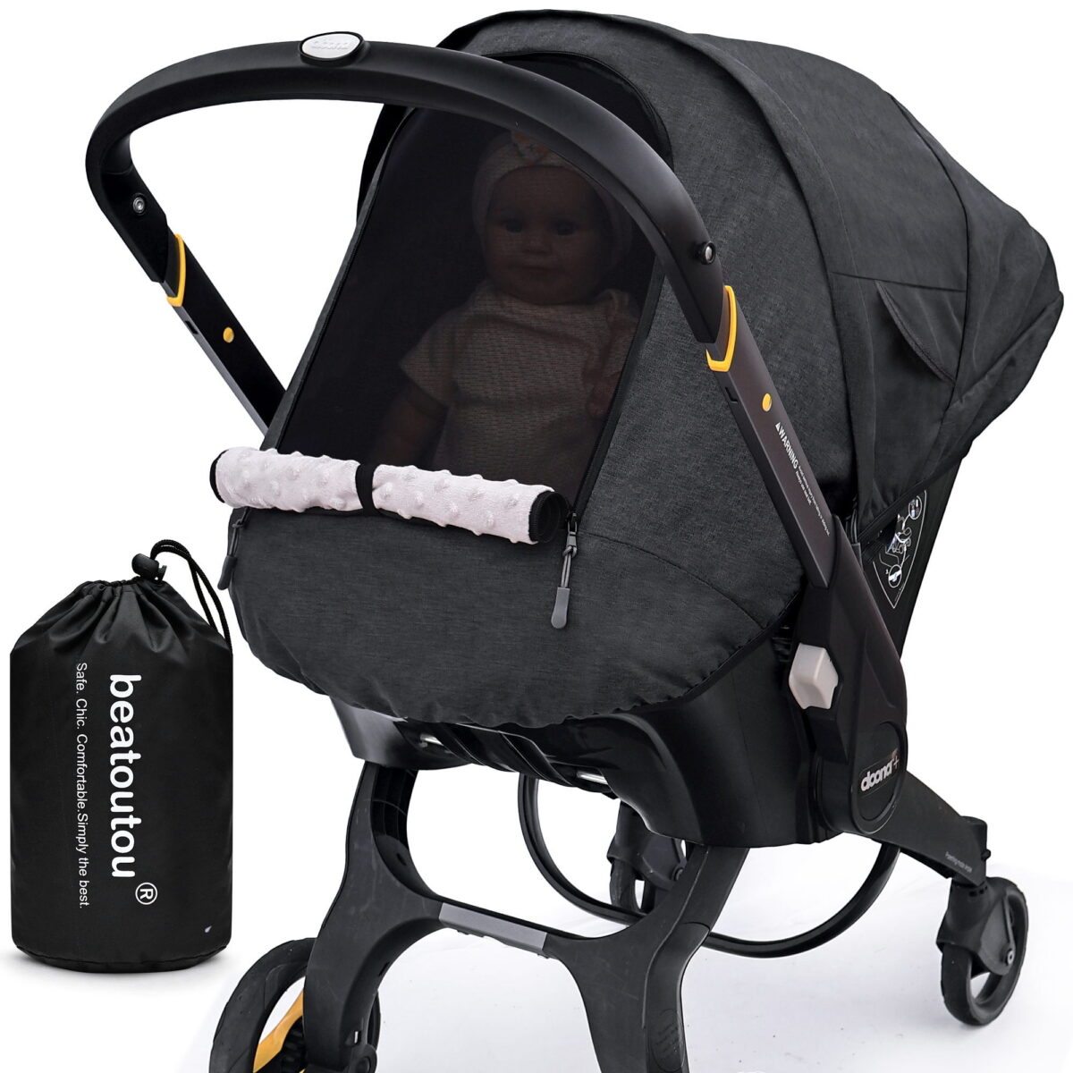 Waterproof Baby Car Seat Cover Compatible with Doona Car Seat and Stroller,Patented Windproof Car Seat Canopy for Boys & Girls, Keeps Babies Warm and Cozy(Black)
