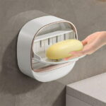 Waterproof Soap Dish With Drainage Box, Soap Holder with Drain Tray, Wall Mounted Draining Soap Dish, Adhesive Soap Case Box, NO-Drilling Soap Dish Holder for Bathroom