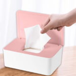 Wet Wipes Storage Box, Baby Wipes Dispenser Holder, Reusable Bathroom Wipe Container Dustproof Tissue Box Case with Lid for Home Office, White & Pink