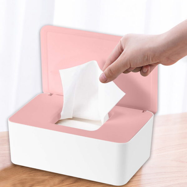 Wet Wipes Storage Box, Baby Wipes Dispenser Holder, Reusable Bathroom Wipe Container Dustproof Tissue Box Case with Lid for Home Office, White & Pink