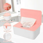 Wet Wipes Storage Box, Baby Wipes Dispenser Holder, Reusable Bathroom Wipe Container Dustproof Tissue Box Case with Lid for Home Office, White & Pink