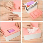 Wet Wipes Storage Box, Baby Wipes Dispenser Holder, Reusable Bathroom Wipe Container Dustproof Tissue Box Case with Lid for Home Office, White & Pink
