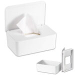 Wet Wipes Storage Box, Baby Wipes Dispenser Holder, Reusable Bathroom Wipe Container Dustproof Tissue Box Case with Lid for Home Office, White