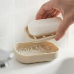 WNFJR Plastic Soap Dish, Soap Container, Double Layer Draining Soap Holder for Shower, Bathroom or Kitchen(Khaki)