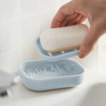 WNFJR Plastic Soap Dish, Soap Container, Double Layer Draining Soap Holder for Shower, Bathroom or Kitchen(Light Blue)