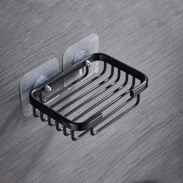 Wodtesl Black Soap Dish Holder with Strong Suction Cups for Bathroom Shower, Drain Case Tray, Wall Mounted, No Drilling, 5.1x3.5x1.2 inch