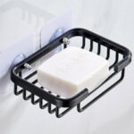 Wodtesl Black Soap Dish Holder with Strong Suction Cups for Bathroom Shower, Drain Case Tray, Wall Mounted, No Drilling, 5.1x3.5x1.2 inch
