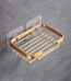 Wodtesl Gold Soap Dish Holder with Strong Suction Cups for Bathroom Shower, Drain Case Tray, Wall Mounted, No Drilling, 5.1x3.5x1.2 inch