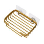 Wodtesl Gold Soap Dish Holder with Strong Suction Cups for Bathroom Shower, Drain Case Tray, Wall Mounted, No Drilling, 5.1x3.5x1.2 inch