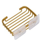 Wodtesl Gold Soap Dish Holder with Strong Suction Cups for Bathroom Shower, Drain Case Tray, Wall Mounted, No Drilling, 5.1x3.5x1.2 inch
