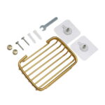 Wodtesl Gold Soap Dish Holder with Strong Suction Cups for Bathroom Shower, Drain Case Tray, Wall Mounted, No Drilling, 5.1x3.5x1.2 inch