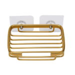 Wodtesl Gold Soap Dish Holder with Strong Suction Cups for Bathroom Shower, Drain Case Tray, Wall Mounted, No Drilling, 5.1x3.5x1.2 inch