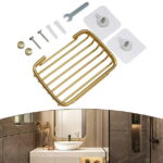 Wodtesl Gold Soap Dish Holder with Strong Suction Cups for Bathroom Shower, Drain Case Tray, Wall Mounted, No Drilling, 5.1x3.5x1.2 inch