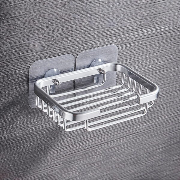 Wodtesl Silver Bright Soap Dish Holder with Strong Suction Cups for Bathroom Shower, Drain Case Tray, Wall Mounted, No Drilling, 5.1x3.5x1.2 inch
