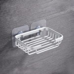 Wodtesl Silver Matte Soap Dish Holder with Strong Suction Cups for Bathroom Shower, Drain Case Tray, Wall Mounted, No Drilling, 5.1x3.5x1.2 inch
