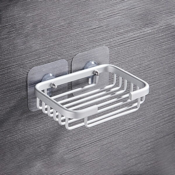 Wodtesl Silver Matte Soap Dish Holder with Strong Suction Cups for Bathroom Shower, Drain Case Tray, Wall Mounted, No Drilling, 5.1x3.5x1.2 inch
