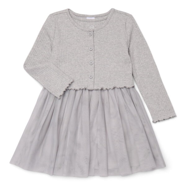 Wonder Nation Toddler Girls Tutu Dress and Ribbed Cardigan Set, 2-Piece, Sizes 12M-5T