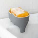WONIU 2 Pack Elephant Soap Dishes with Dry Tray, Self Draining, Sponge Holder for Kitchen Sink, Plastic, Purple & Grey