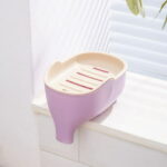 WONIU 2 Pack Elephant Soap Dishes with Dry Tray, Self Draining, Sponge Holder for Kitchen Sink, Plastic, Purple & Grey
