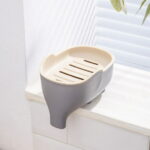 WONIU 2 Pack Elephant Soap Dishes with Dry Tray, Self Draining, Sponge Holder for Kitchen Sink, Plastic, Purple & Grey